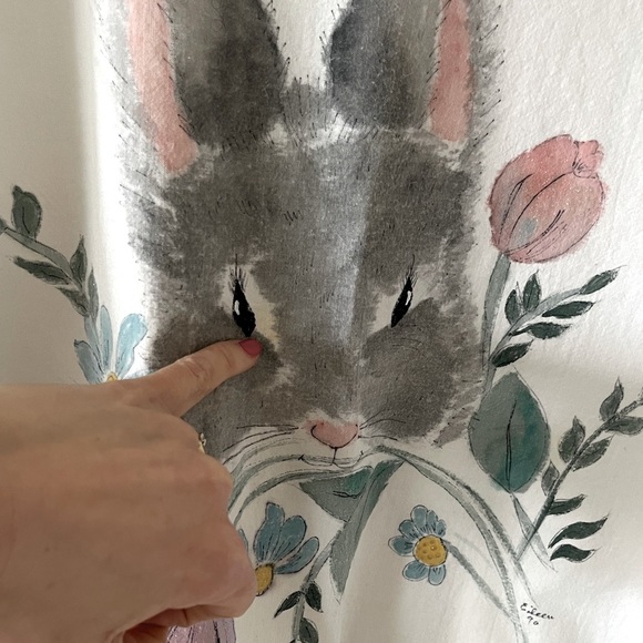 VTG RETRO 90s novelty oversized bunny shirt wearable art ONE SIZE artsy eclectic - Picture 2 of 9